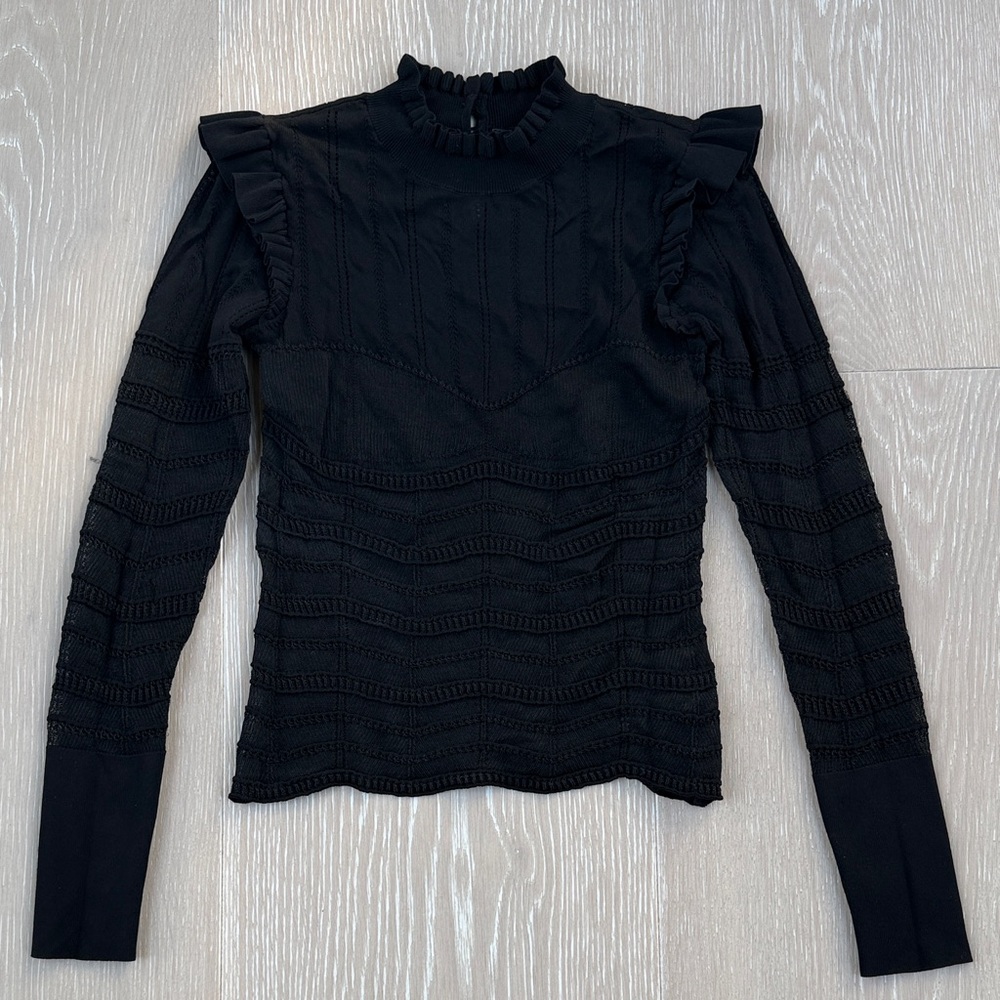 Ted Baker London Black Textured Ruffle Blouse